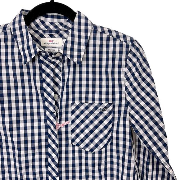 Vineyard Vines Gingham Chilmark Navy & White Relaxed Button-Down women’s size 2 - Picture 2 of 7